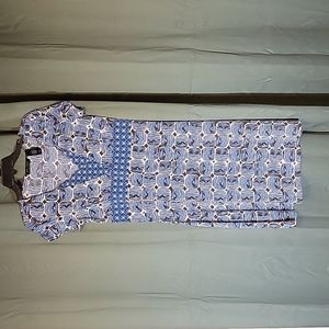 🌴 AXCESS DRESS SHORT SLEEVE SIZE MEDIUM BLUE WHITE BROWN